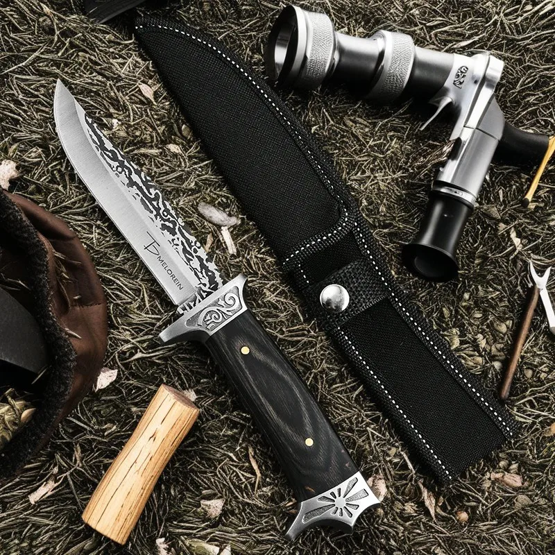 9.4 Inch EDC Camping Kitchen Knife Stainless Steel Outdoor Survival Knife With Scabbard Military Tactical Knife For Self Defense