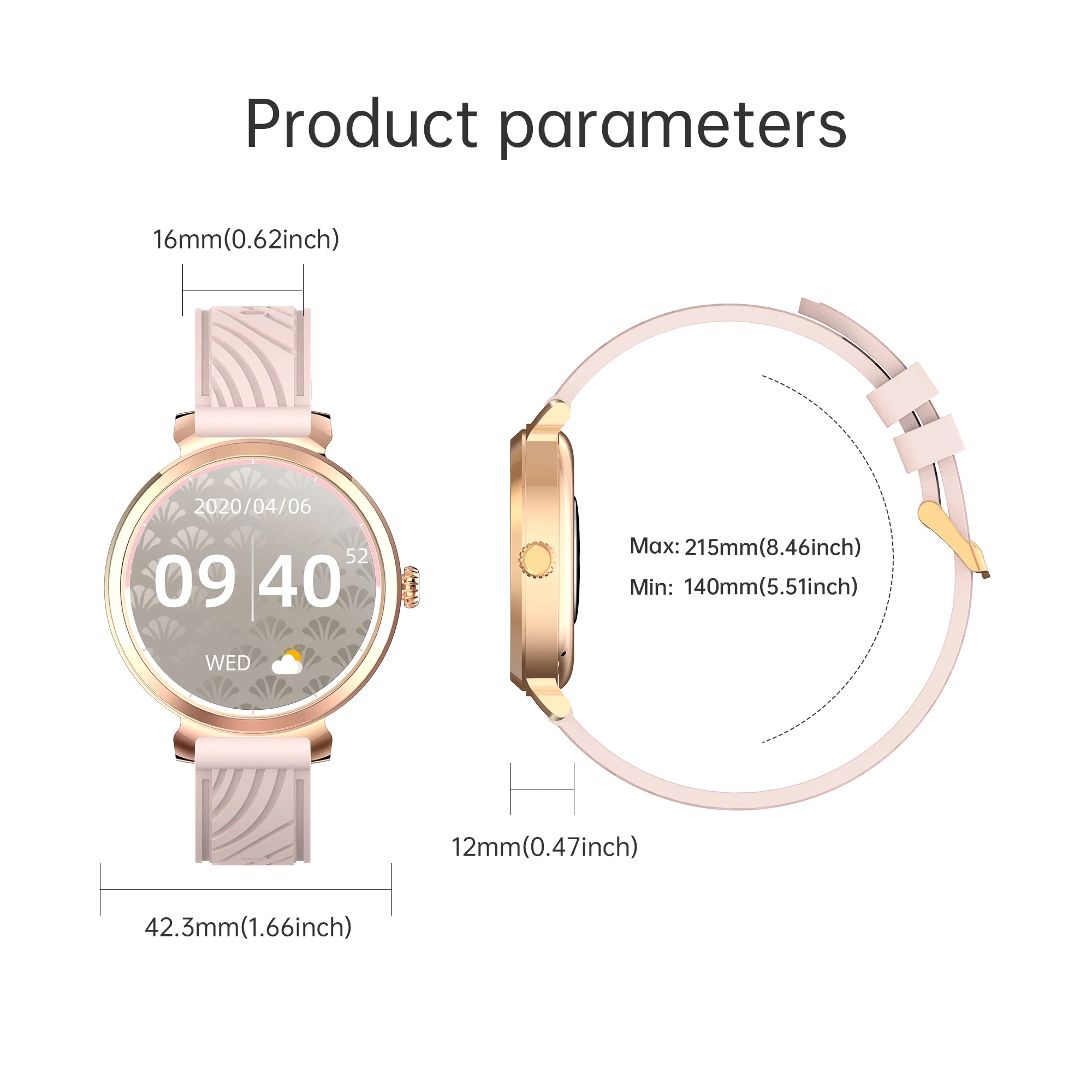 Smartwatch feminino RAYSORA, tela de 1,27 polegadas, IP67 à prova d'água, bateria de 290mAh, chamadas sem fio, compatível com Android/iPhone