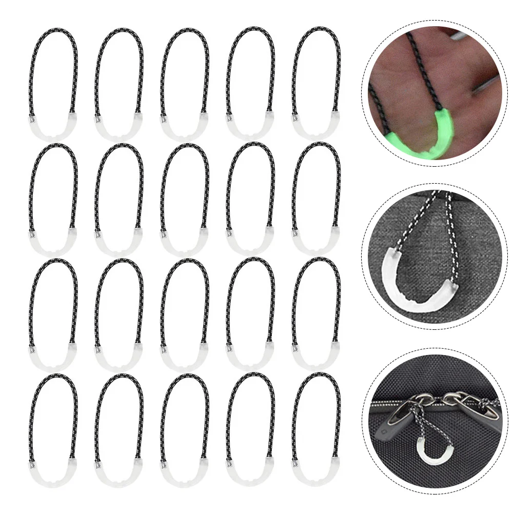 

20Pcs Glowing Zipper Rope Safe Durable Outdoor Pack Tent Pulls Easy Install Luminous Zipper Extension Anti-Lost Accessory