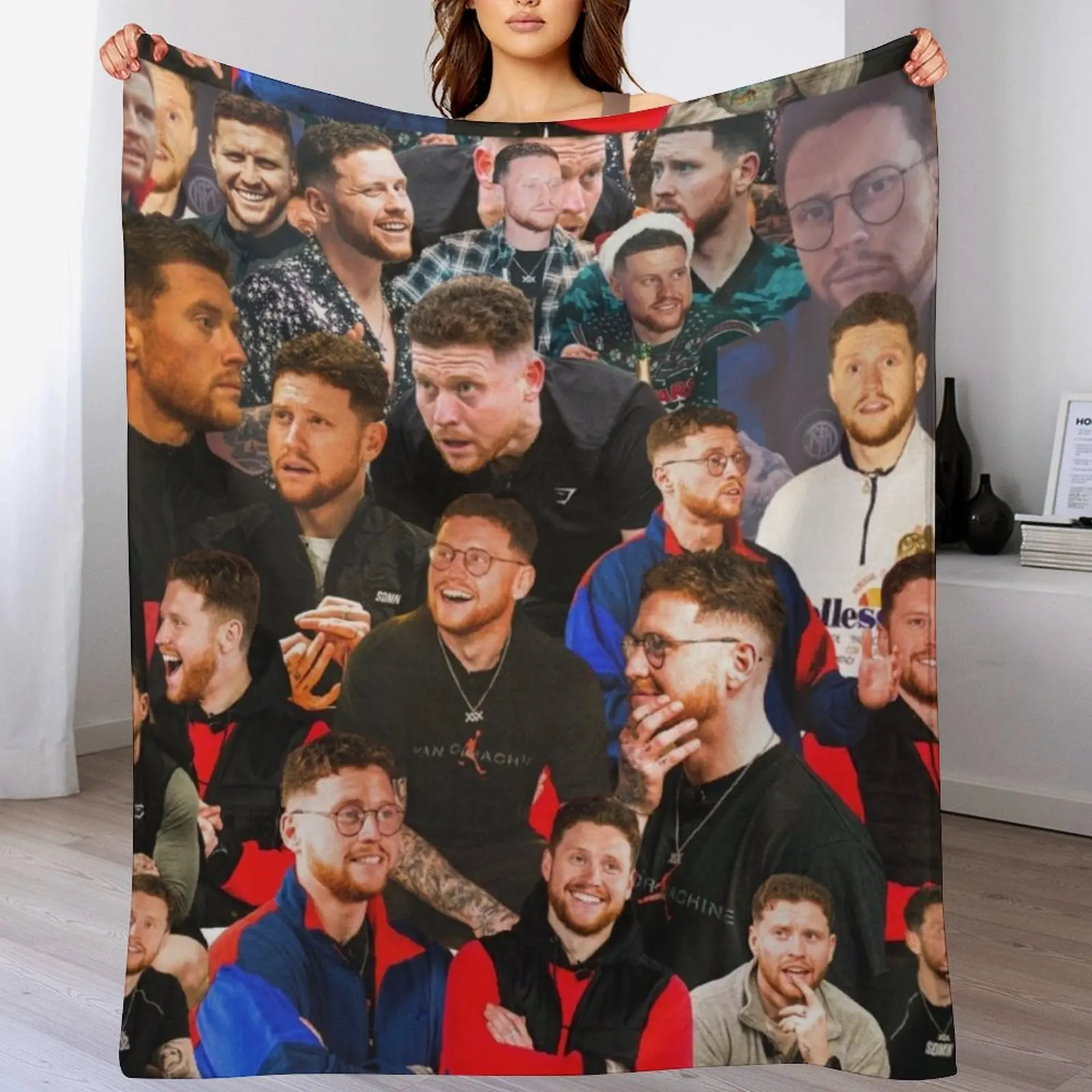 

behzinga photo collage Throw Blanket for winter Flannels Loose Softest Blankets