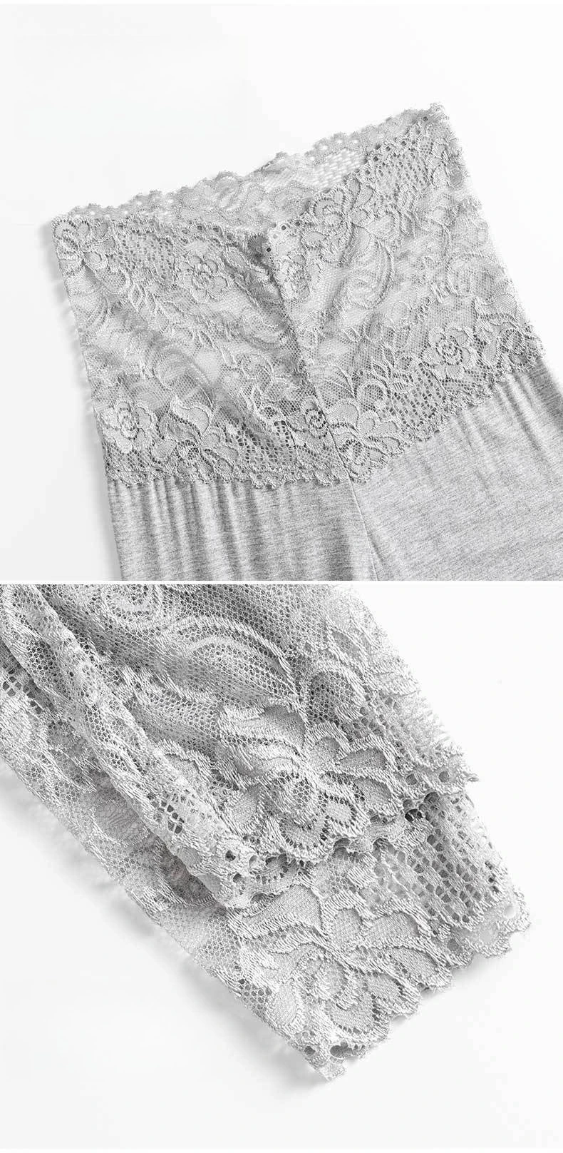 Hochgeschnittene Leggings mit Spitzenbesatz für Damen, Frühling/Herbst Oberbekleidung, Grau, Schlanke Passform, Dehnbar, Atmungsaktiv, Alltags-Strumpfhose – Detail 12