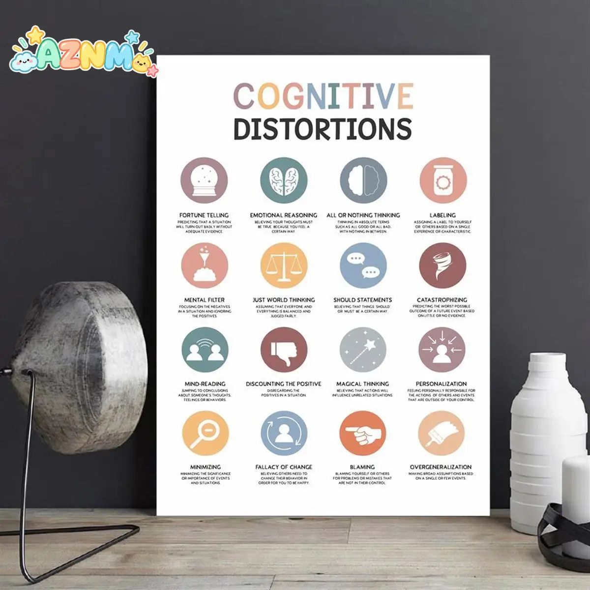 2D Flat, 2D Flat, 1pc Colorful Canvas Artwork Featuring Illustrations of Cognitive Distortions, Thinking Errors, And Cognitiv
