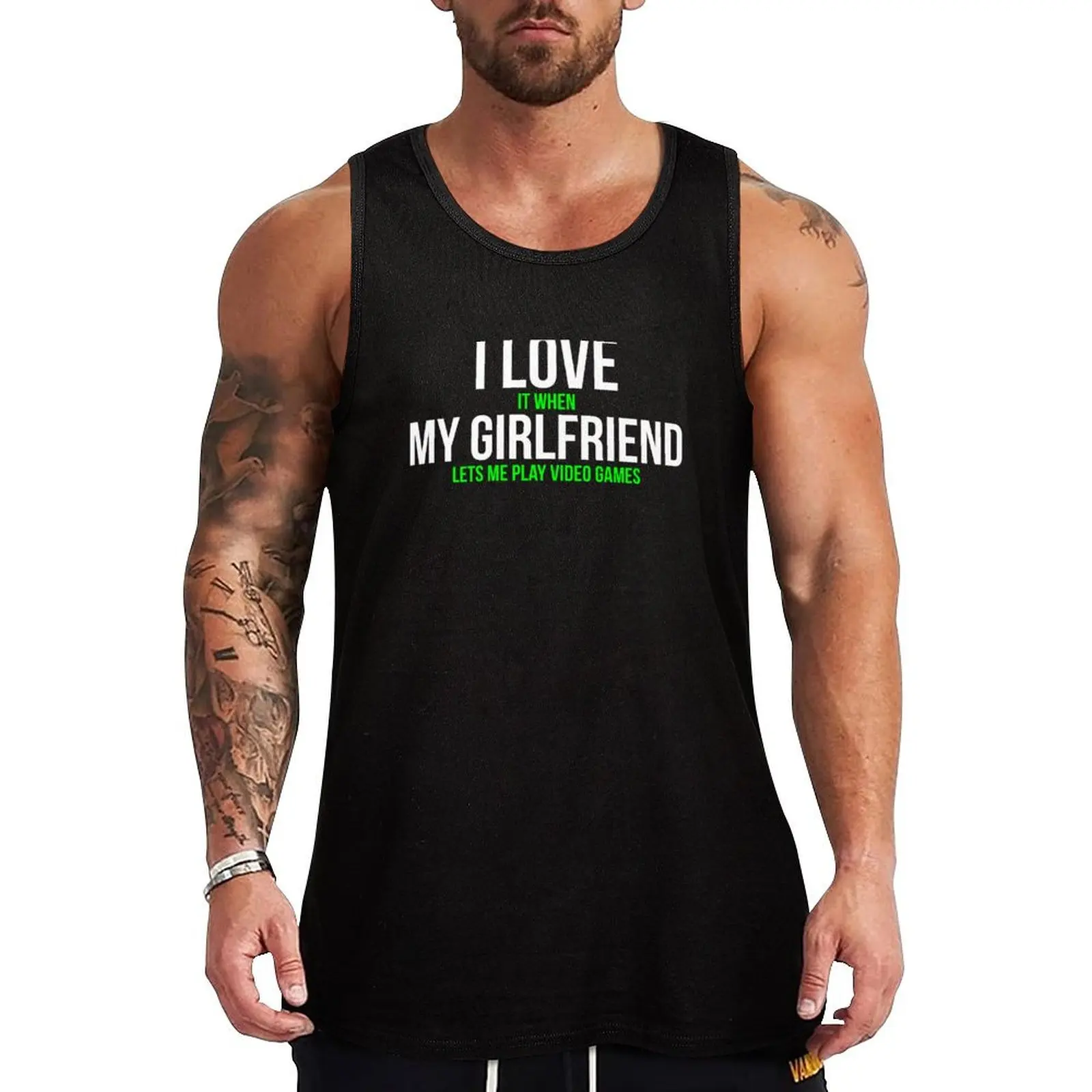 

I love my girlfriend Funny Gamer Tank Top sleeveless gym shirt man fitness gym men anime Clothing