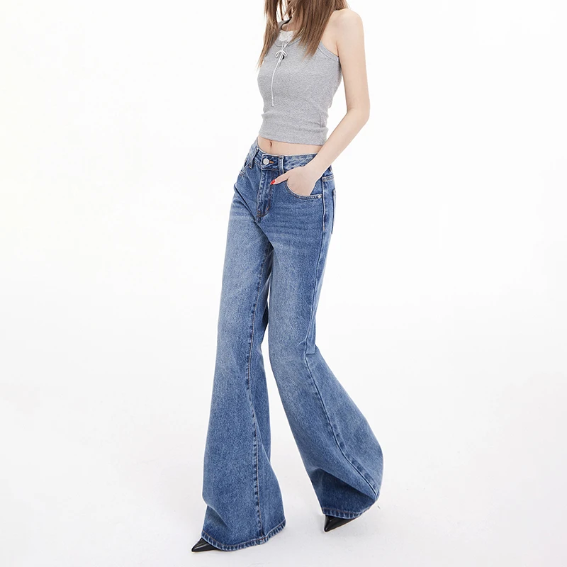 ZMAYC celana jins wanita, celana jins rumbai, pinggang rendah, celana kaki lebar, celana Denim seksi, celana Bell-bottoms, Jeans gaya Retro, wanita