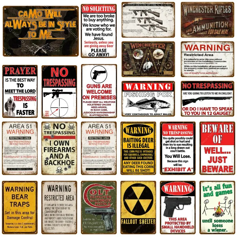 Vintage Area  Warning Metal Sign  Fishing Pox No Soliciting No Trespassing  Winchester Wall Decor Poster YJ