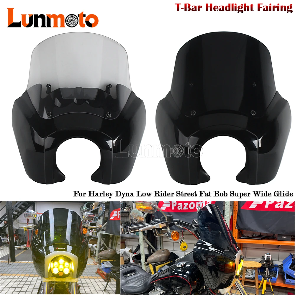 T-Bar Front Fairing Motorcycle Club Style Baja LP6 Headlight Cowls For Harley Dyna Street Fat Bob Super Wide Glide Low Rider S