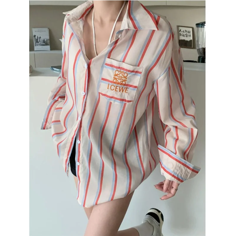 Korean Striped Long Sleeve Blouse Coat Female Fashion Temperament Buttons Cardigan Long Sleeve Shirts Women Clothing Trend Tops