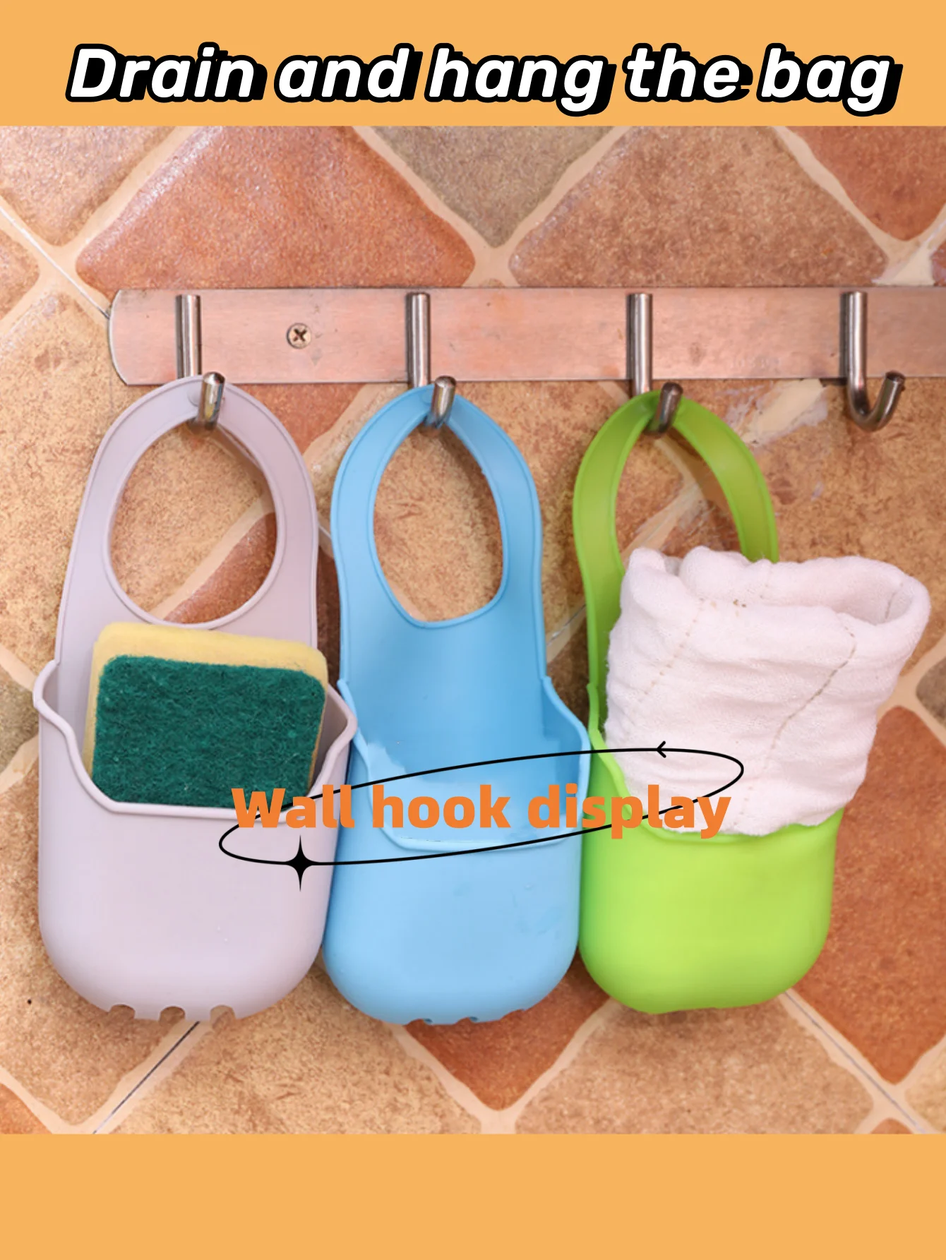 Kitchen Sink Hanging Bag Faucet Washbasin Draining Basket Sponge Cloth Storage Bag Bathroom Silicone Drainage Bag