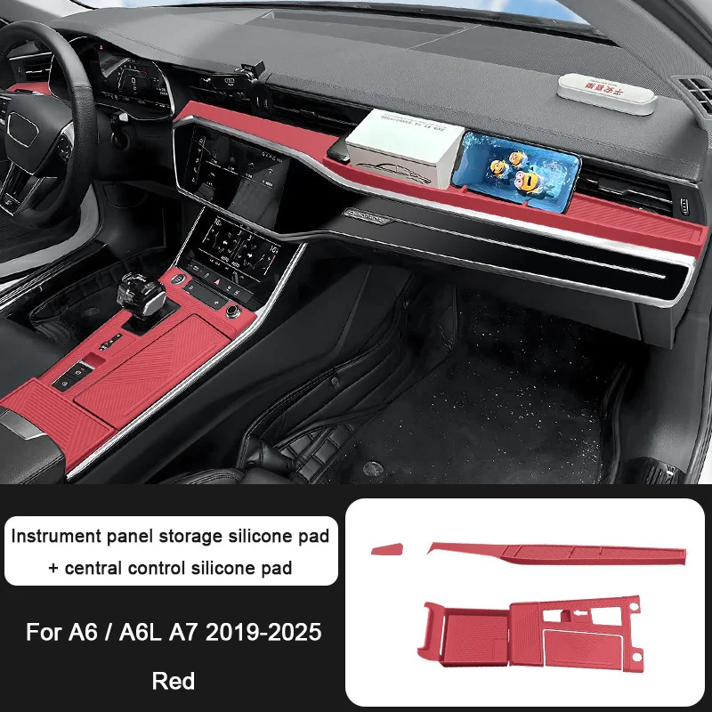 Non-Tape Car Silicone Central Gear Shift Panel Protector Pad Mat, Interior Storage Slot Pad for Audi A6L c8 A7 2019-2025 Model