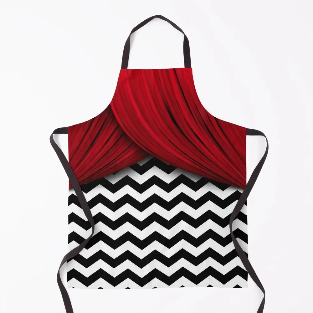 

Twin Peaks Red Curtains Black and White Chevron Apron Children'S Kitchen And Household Goods kitchen clothes home women Apron