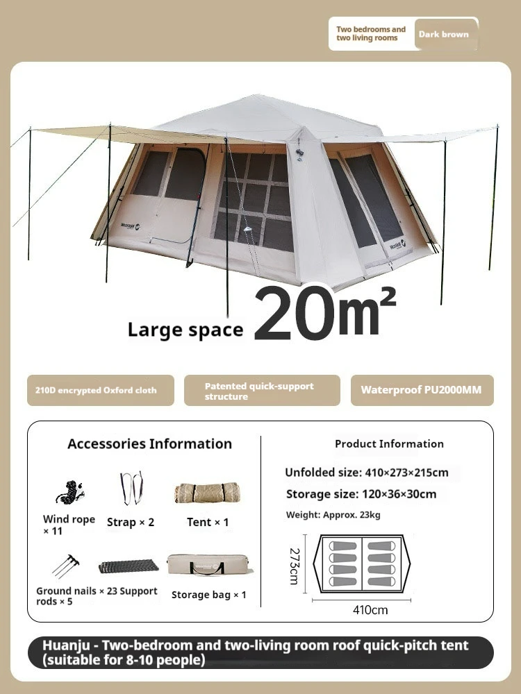 Outdoor Tent Two-bedroom Camping Equipment Full Set Of Camping Tent Double-layer Portable Folding Fully Automatic