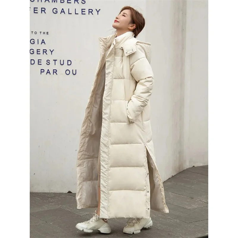Chaqueta de plumón de algodón para mujer, abrigo largo grueso, suelto y versátil, Extra largo hasta la rodilla, novedad de invierno, 2024
