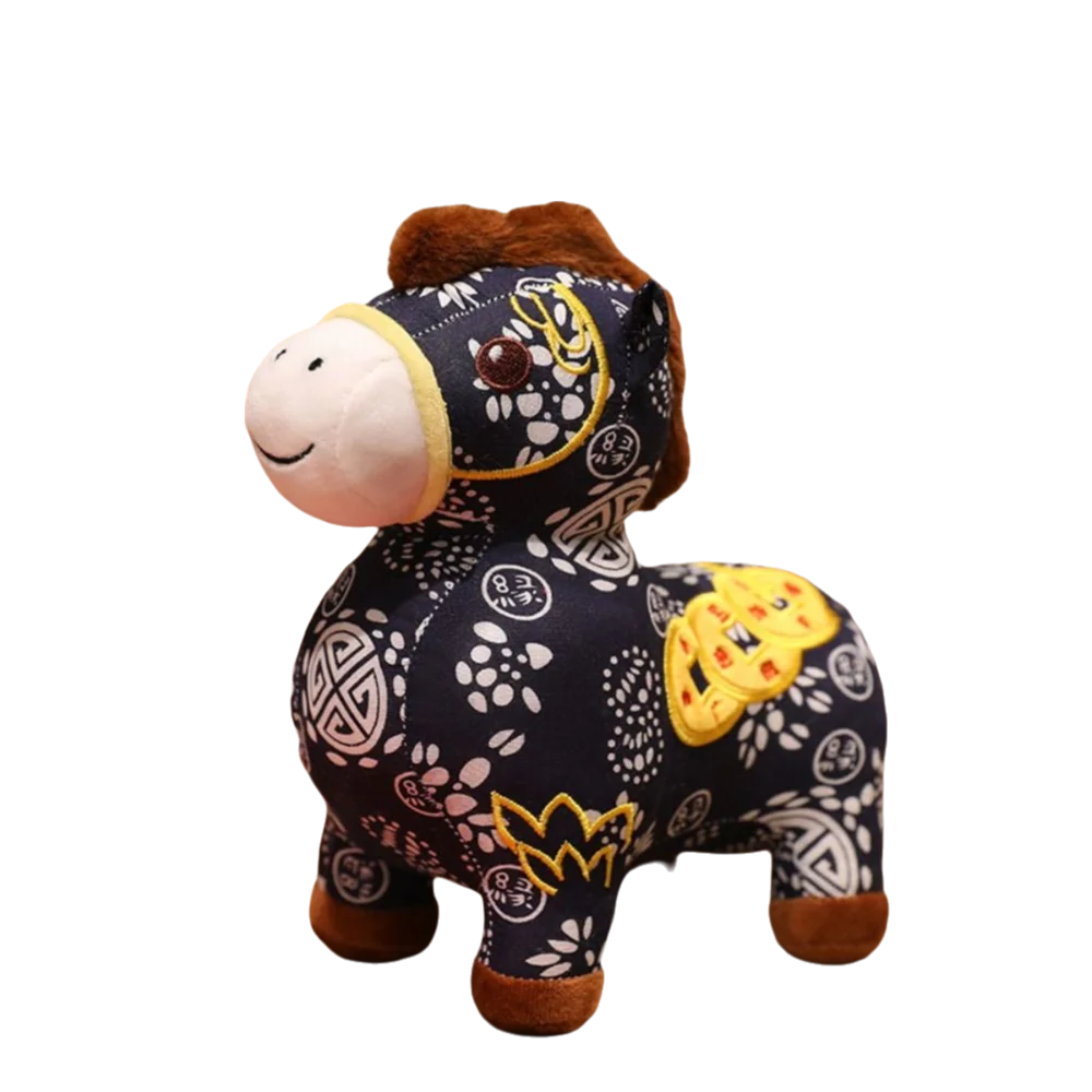 Caballo de dibujos animados de Pony de la riqueza, juguetes de peluche de 18/28cm, caballo del zodiaco chino de la suerte, bordado, bonito muñeco de peluche de poni, decoración del hogar