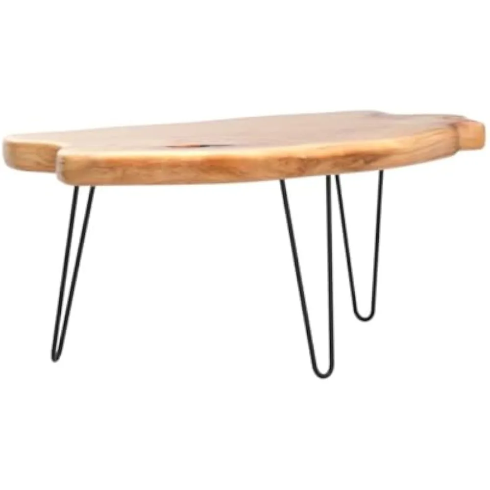 Mesa De Café De Madeira De Cedro Para Sala De Estar, Pernas De Metal Para Mesa De Café, Restaurante, Pedra Moderna, Rústico, Borda Viva, CEDAR