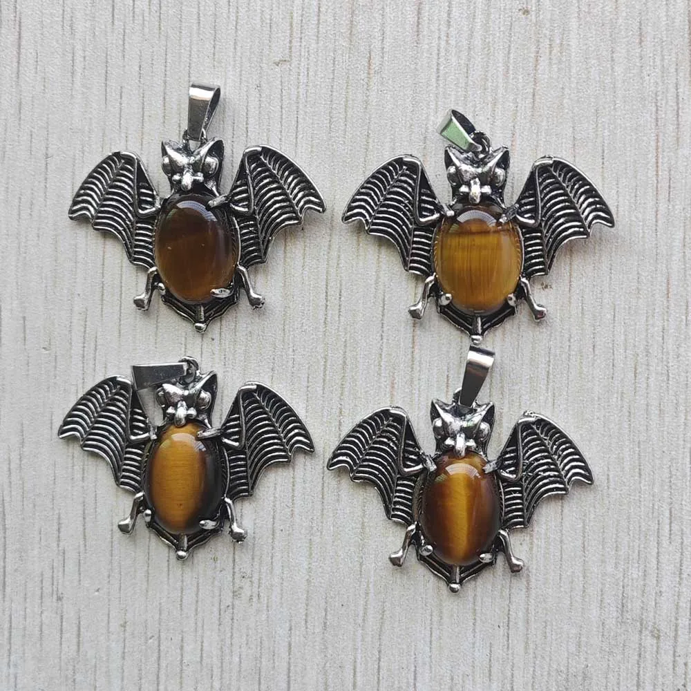 Fashion animal bat Natural quartz amethyst tiger eye stone crystal pendants for jewlery making wholesale 12pcs/lot free shipping image 6
