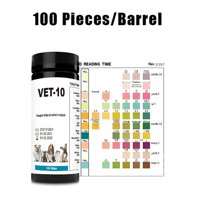 100PCS 10-Parameter Cat & Dog Urine Test Strips Cat & Dog UTI Test Kit, Urinalysis Reagent Strips: Glucose, Specific Gravity