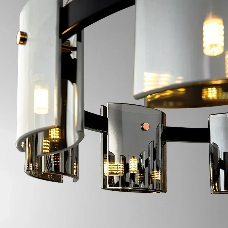 Modern Ceiling Led Lights Amber Smoky Glass Lighting Luxury Hanging Chandelier Dining Table Living