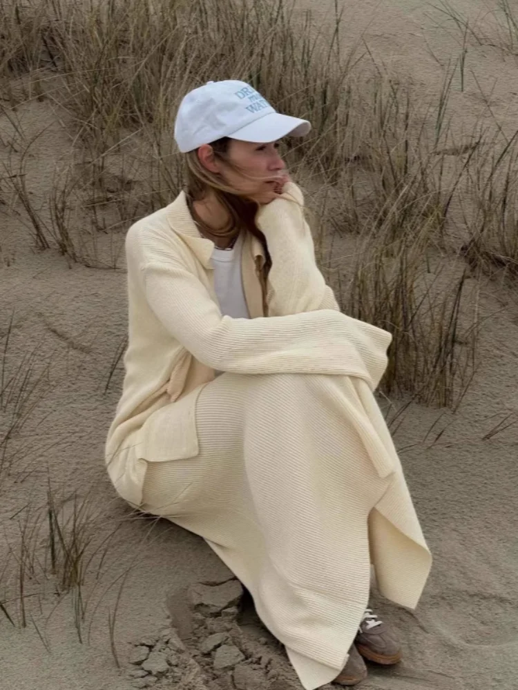 

Women Knitted Cardigan Skirt Set 2025 Autumn Winter Polo Collar Cardigan Two-piece Suit Chic Lady High Sreet Office Sweater Sets