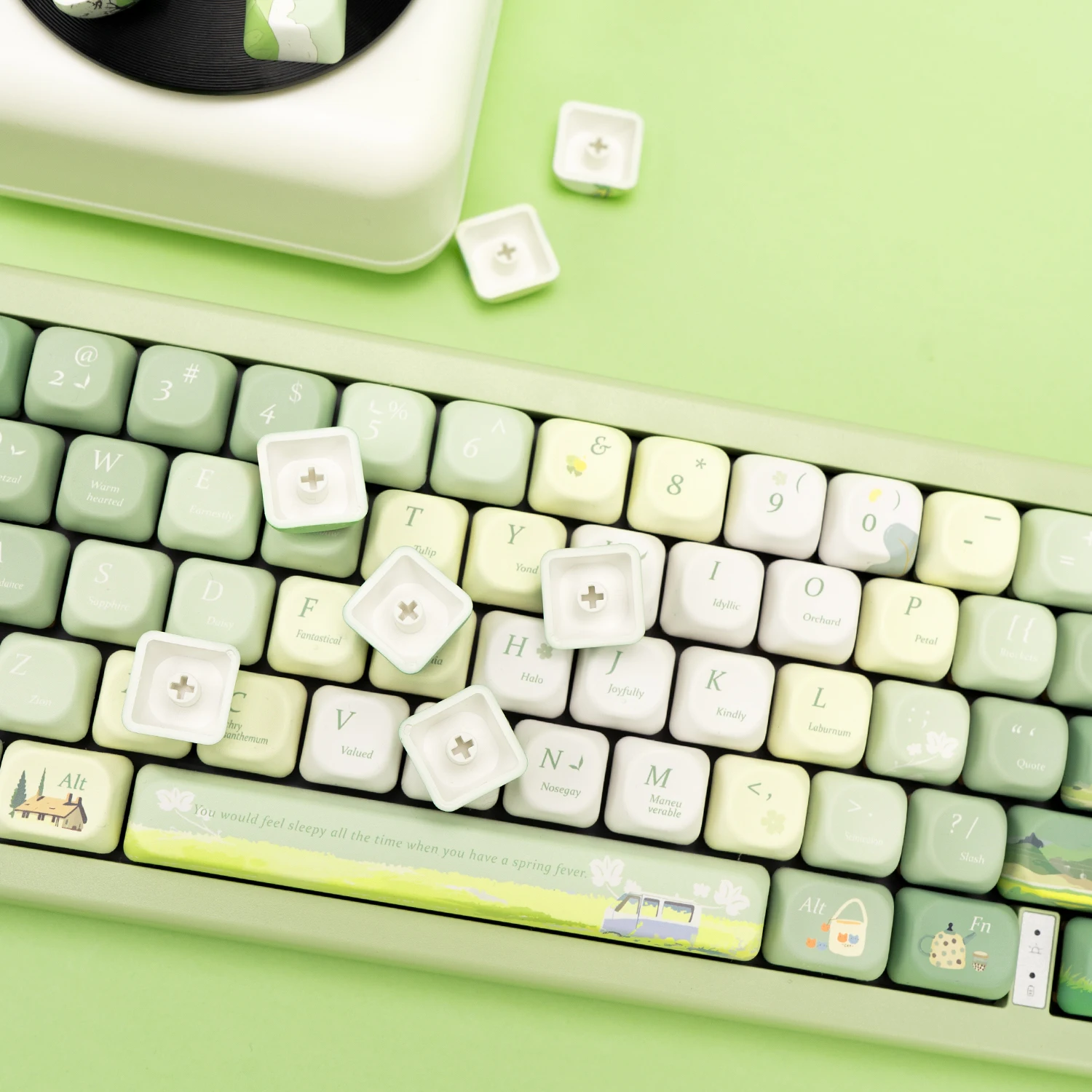 127 Keys MOA Profile PBT Keycaps Spring Outing Themed Dye Sub Keyboard Keycaps for Cherry Gateron MX Switches Gaming Keyboards