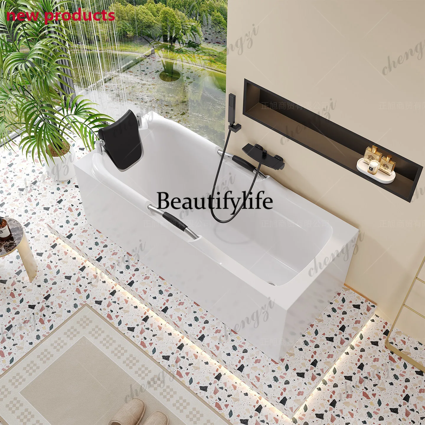 a68Acrylic handrail elderly seamless integrated freestanding household bathtub adult bathtub installation hotel