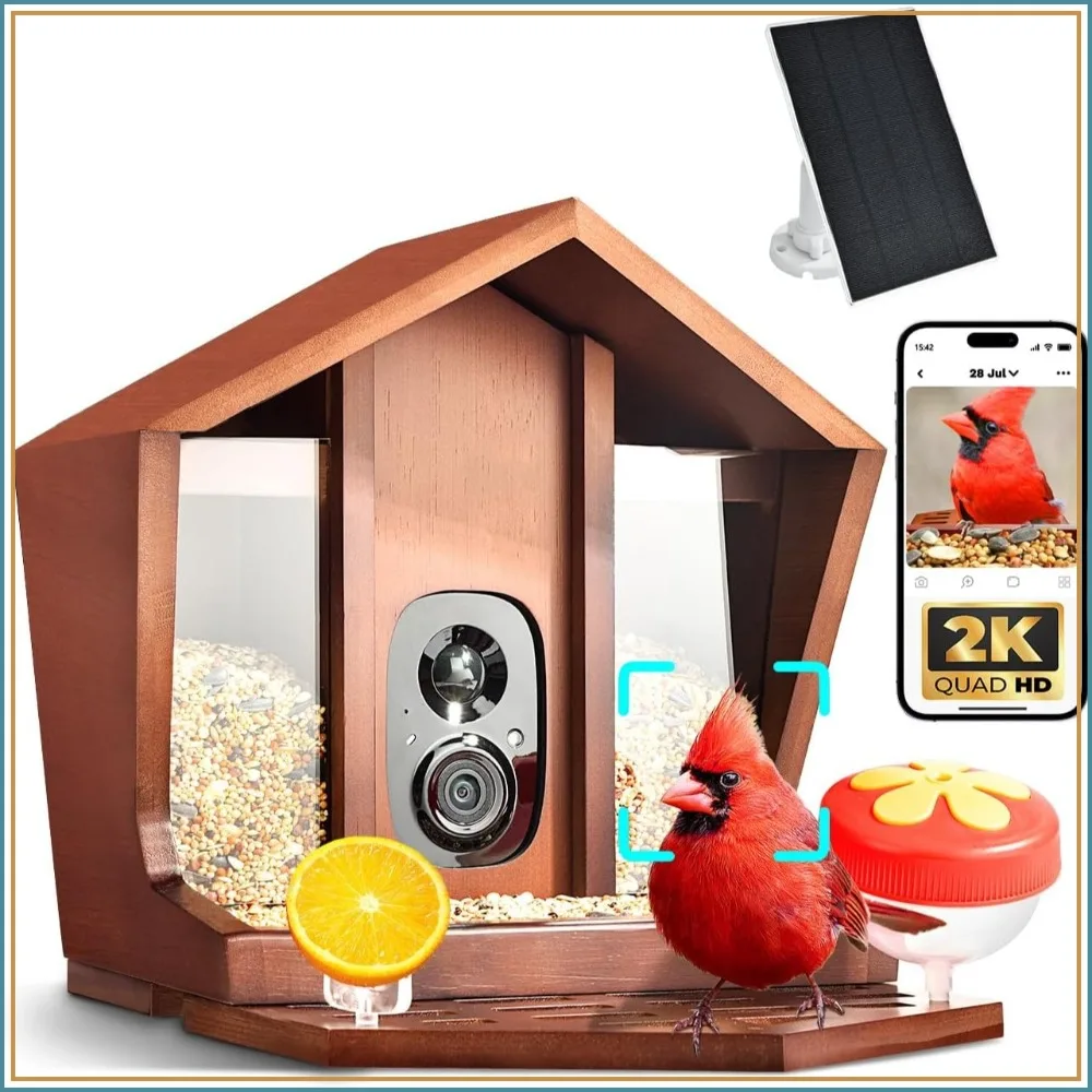 

Smart Bird Feeder with Camera Solar Powered AI Identification 10,000+ Birds 2K UHD Video Live Alerts Motion Detection Weatherproof Bamboo for Outdoor Bird Lovers