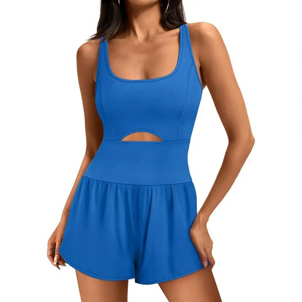 Off-the-shoulder Romper Stylish Women's Sports Rompers with Cross Back Design for Yoga Jogging Sleeveless Hollow Out for Quick