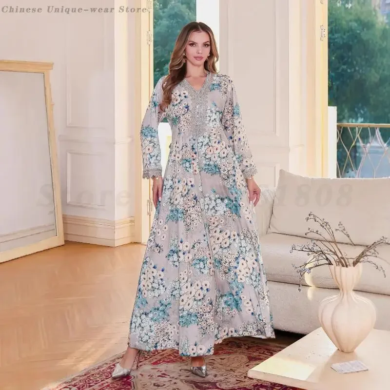 Moda impressão médio oriente roupas femininas muçulmano abayas retro férias maxi robe kaftan vestido longo islâmico ramadan turquia vestidos