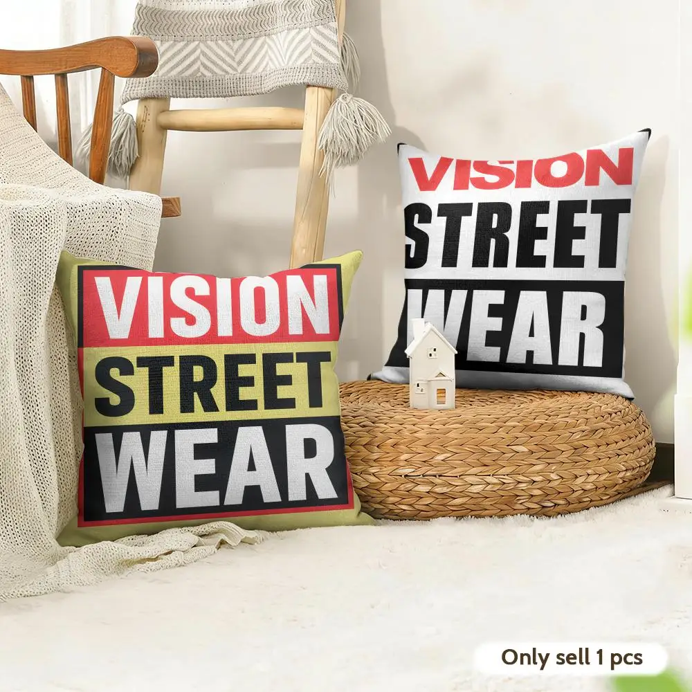 V-Vision S-Street-Wears Cushion Cover Natural Linen Organic Fabric Double-Sided Printing Room Sofa Decor Pillow Case
