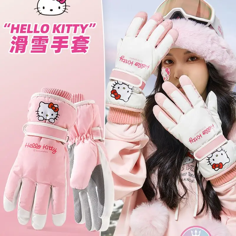 

Модные лыжные перчатки Sanrio, кавайные зимние толстые бархатные женские фигурки для езды на велосипеде и вождения, сенсорный экран, аниме фигурки