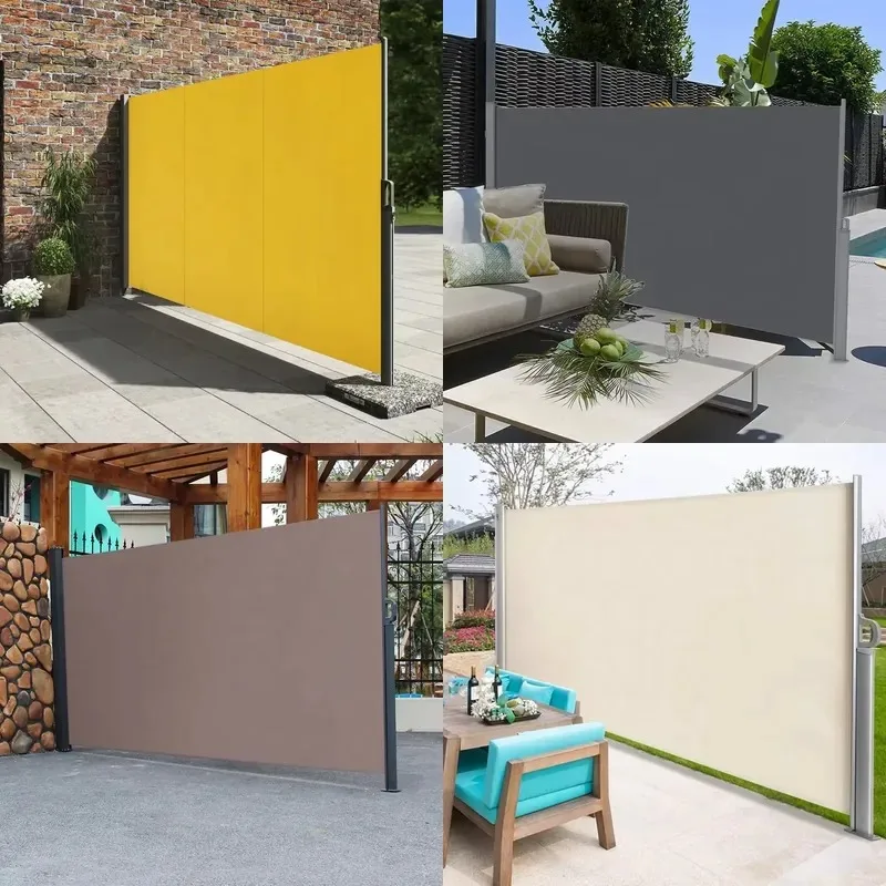 Outdoor Retractable Folding Windshield Polyester Aluminum Privacy Separator Side Canopy with Steel Rods