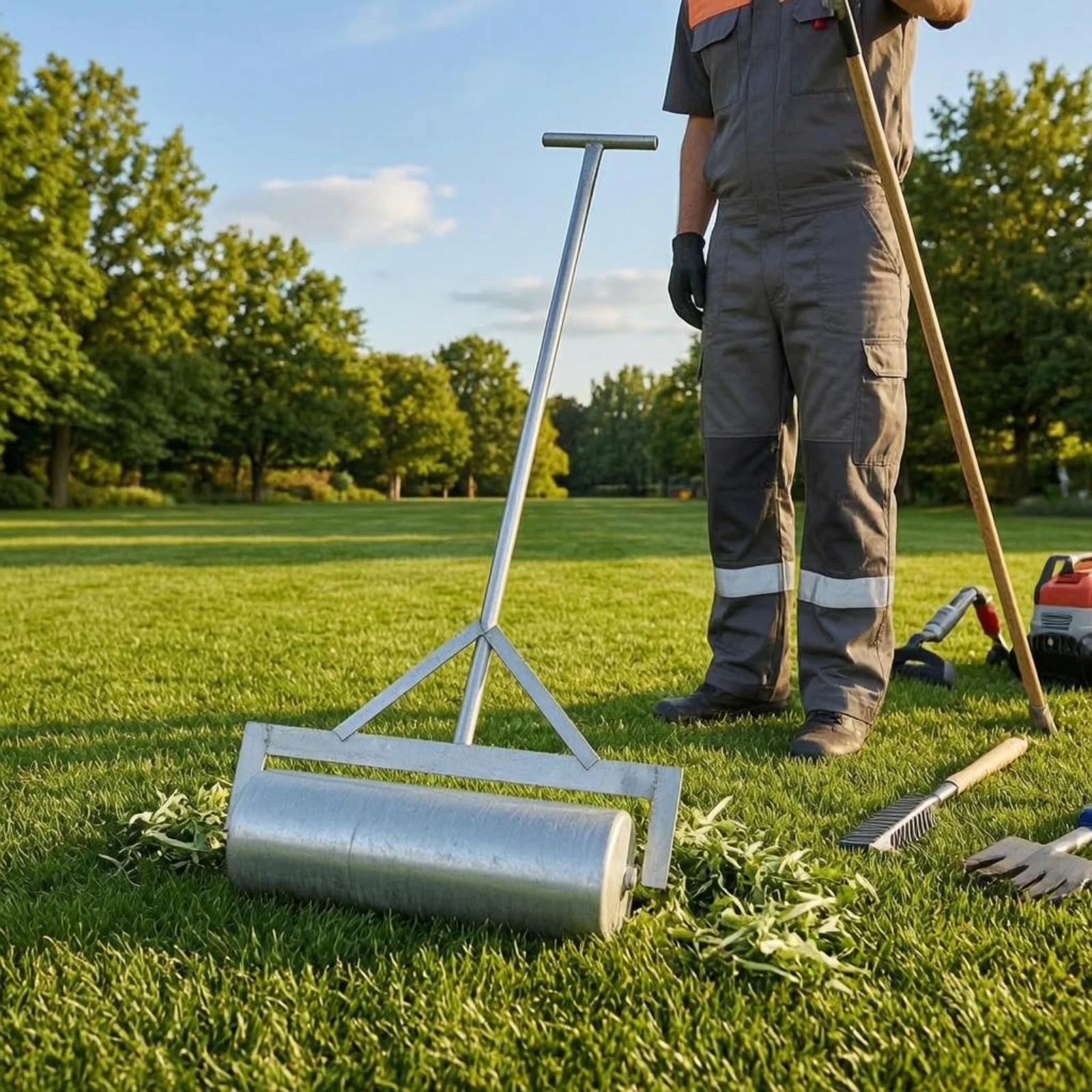 Manual Lawn Roller Cylindrical Steel Lawn Roller Garden Tool Silver Heavy Duty for Soil Leveling - view 3