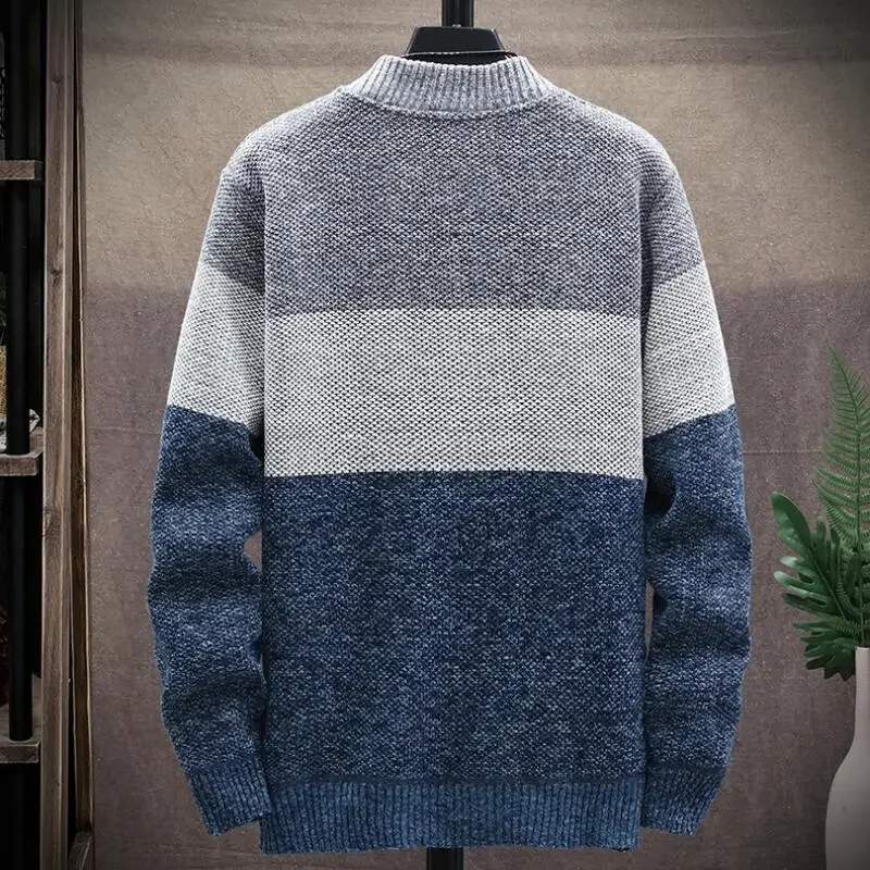 Men Cardigan Sweater Coat 2025 Autumn Winter New Keep Warm Thicken Knit Sweater Velvet Contrast Striped Zipper Jackets Outerwear