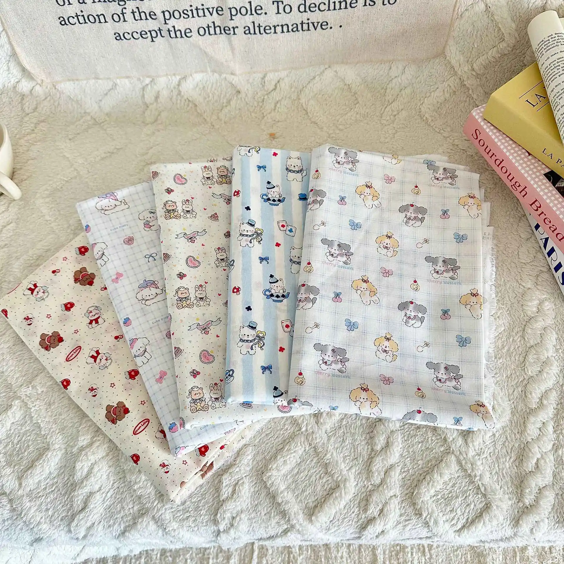 40 Count Cotton Poplin Fabric Cartoon Puppy Dog Printing Handmade DIY Bag Clothing Quilting Fabric
