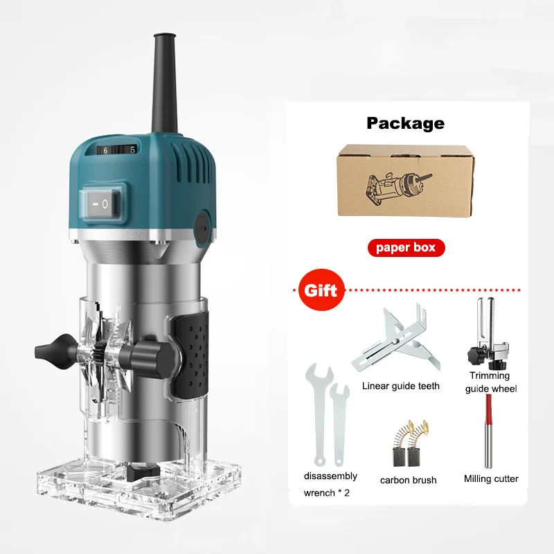 

800 Вт деревообрабатывающий станок с переменной скоростью, электрический триммер, компактный маршрутизатор с фиксированным основанием, набор фрез, ручной триммер, инструменты