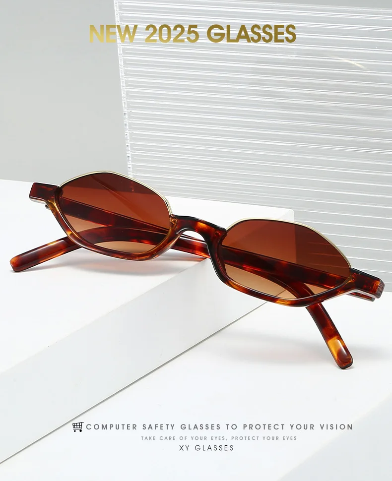 Halbrahmen Designer Kleine Sonnenbrille Damen Cat Eye Neue Mode Sonnenschutz UV400 Sonnenbrille Marke – Detail 1