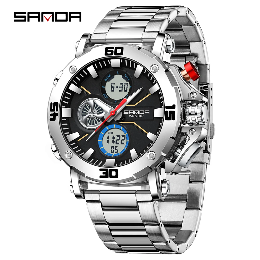 

SANDA оригинальные спортивные наручные часы для мужчин кварцевые цифровые часы с двойным дисплеем мужские водонепроницаемые военные часы Relogio Masculino