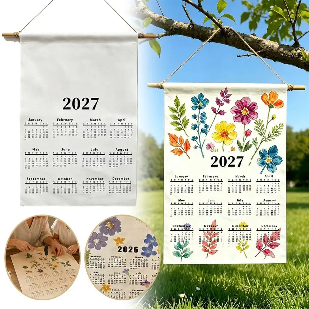 2027 Wall Calendar Fabric Calendar Poster Hanging Canvas Calendars Scrolls for Classroom Living Room Home Office Decoration