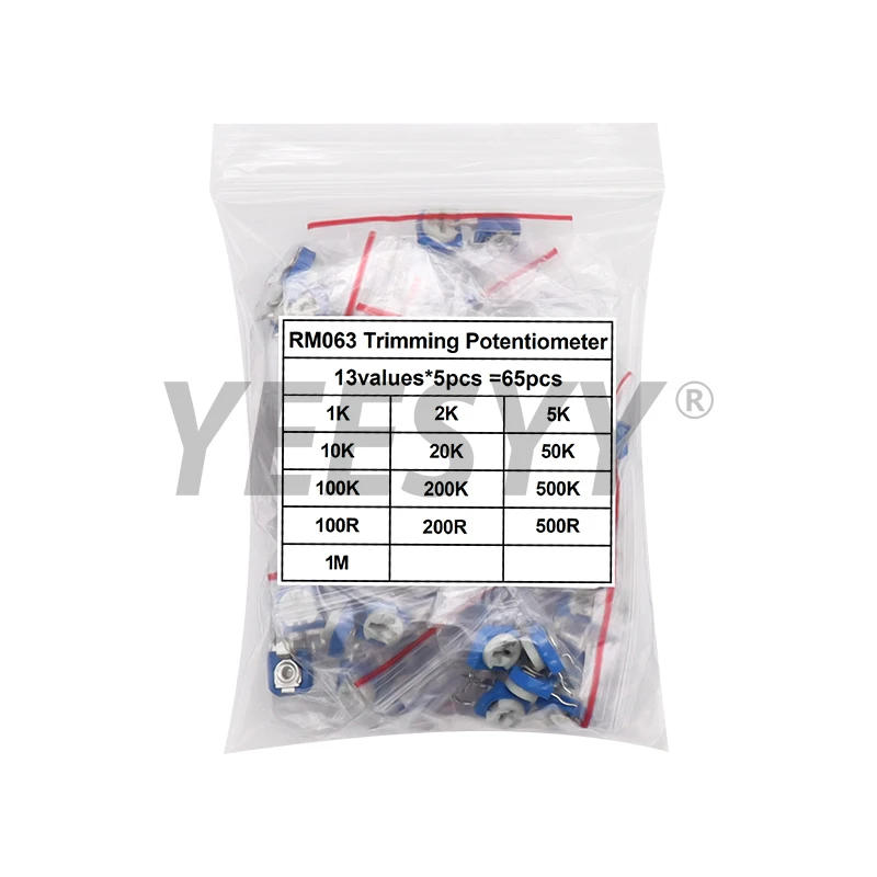 65PCS Trimmer Potentiometer RM063 Adjustable Resistance 1K 5K 10K 20K 50K 100K 500K 1M 100R~1M Potentiometers Variable Resistors