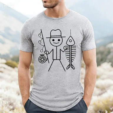 Summer Streetwear Adult Men's New Fun Fishing Print 100% Cotton Comfortable Short-Sleeved T-Shirt for Both Men and Women