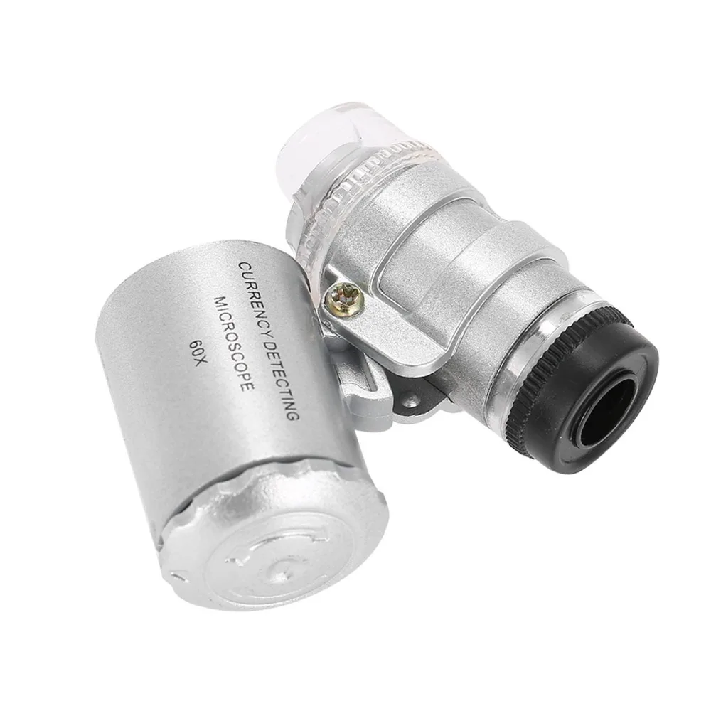 

60-кратное увеличение, карманный микроскоп, регулируемая длина, лупа из металлического материала, лупа, светодиодная лупа для ювелирных изделий