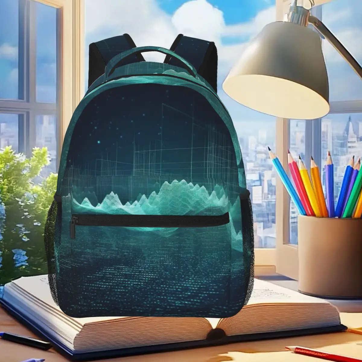 

База данных в волнах данных Студенческий рюкзак Школьная сумка Походный дорожный рюкзак для мужчин и женщин Модная сумка для книг Сумки на плечо