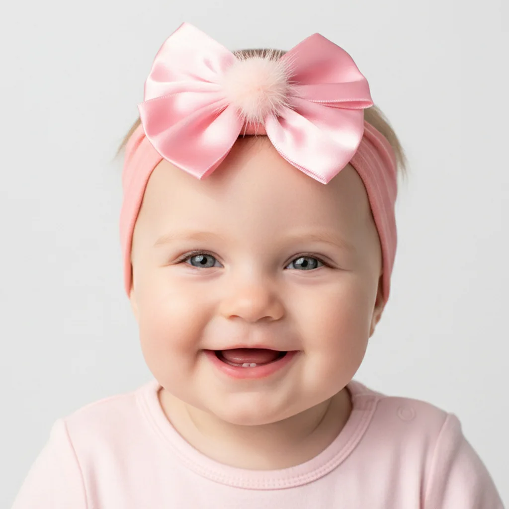Nylon Stretch Baby Headband, Pom-Pom Bow Children's Hair Accessories, Soft and Comfortable Baby Accessories for All Seasons