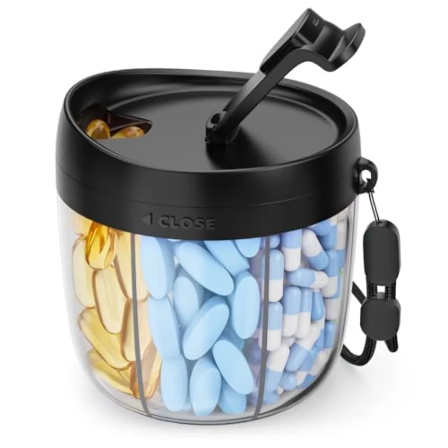 

C Pill Dispenser wit 7 Large Compartments, Portable Pill Bottle Organizer wit Wide Opening Ea Use, Anti-Mix Pill Organizer Trav