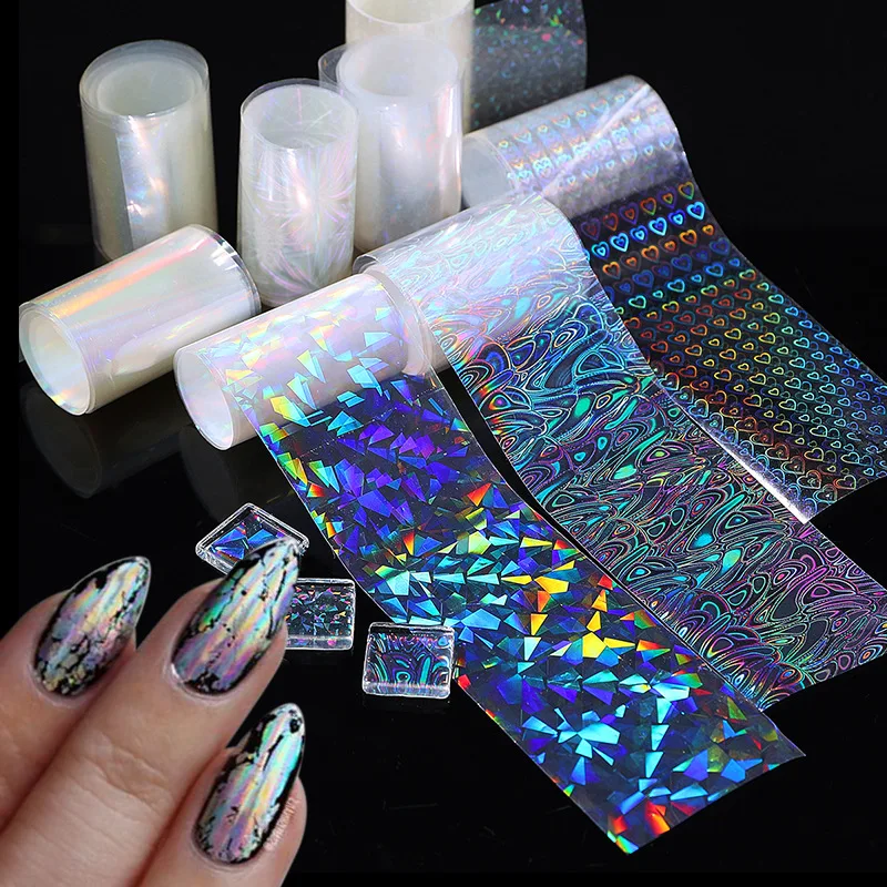 Aurora Chrome Nail Starry Foil Effect Nail Pigment Colorful Glitter Heart Marble Foil Sticker Decor Manicure Transfer Sticker