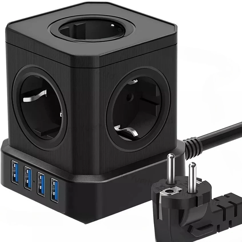 Small Rubik's Cube size portable European standard porous socket, high-power vertical socket USB plug-in board
