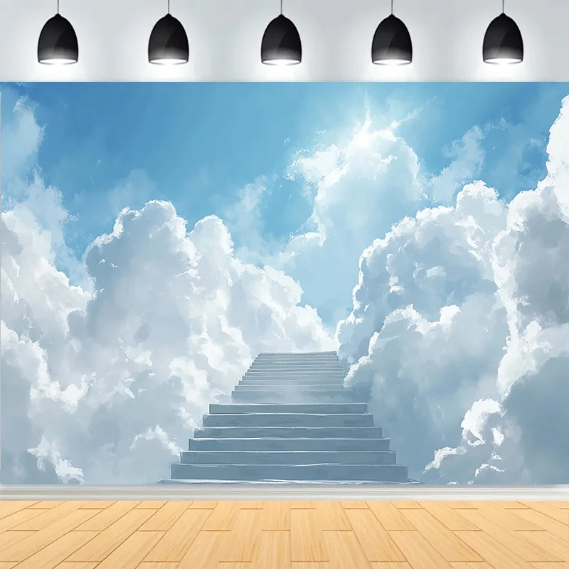 حية قوس قزح السماء الزرقاء الغيوم البيضاء خلفيات للتصوير الفوتوغرافي مجردة حمامة سلمية درج مسار السماء خلفية الصورة KY-05