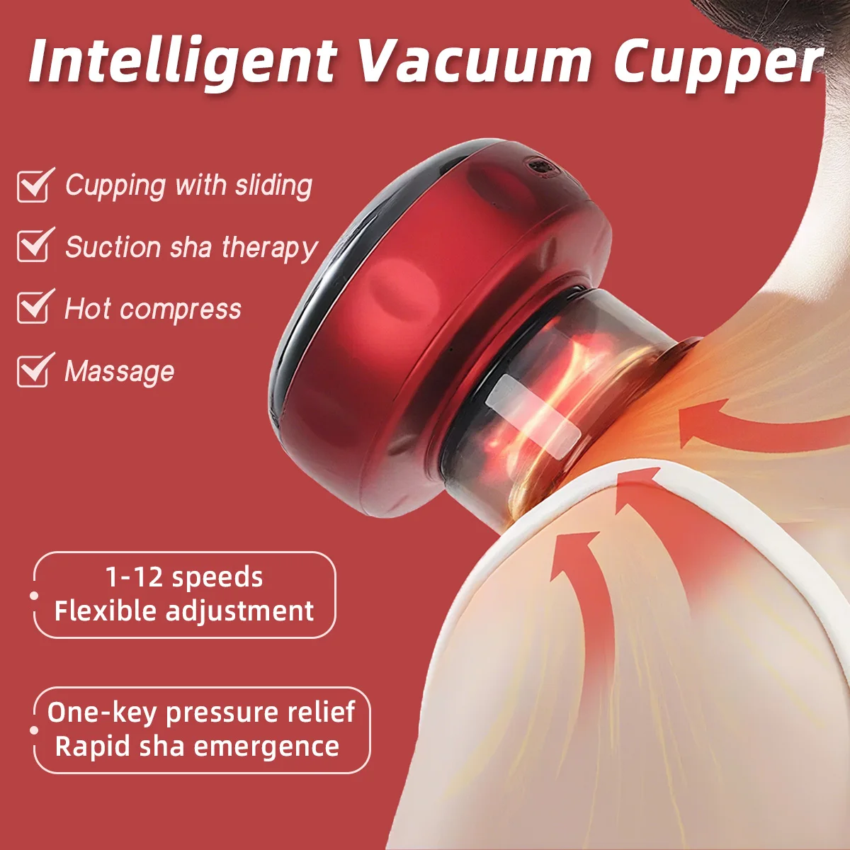

Heating Vacuum Cupping Device Electric Scraping Device USB Charging 12 Speed Adjustment Shoulder Neck Back Hot Compress Massage