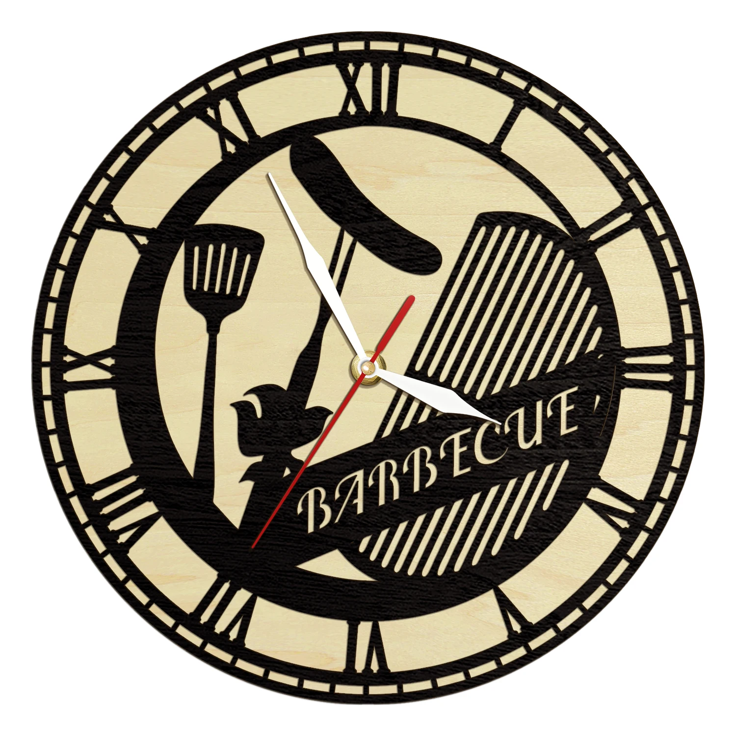 Custom Barbecue Grill Wooden Frame Wall Clock Griller Cook Personalized Backyard BBQ Party Name Home Decor Kitchen Wood Clock