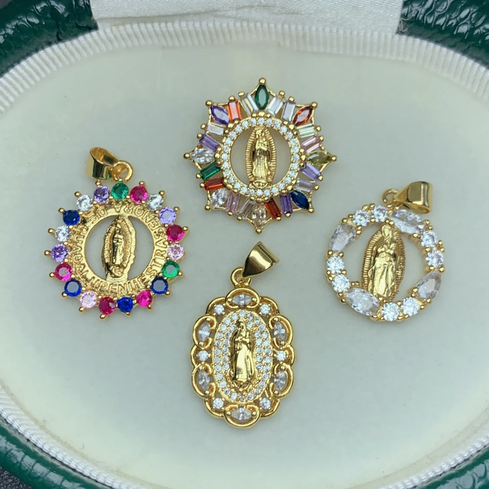 

Our Lady Guadalupe Pendants Exquisite Medal Shiny Crystal Zircon Charms Jewelry Making diy Religious Necklace Material