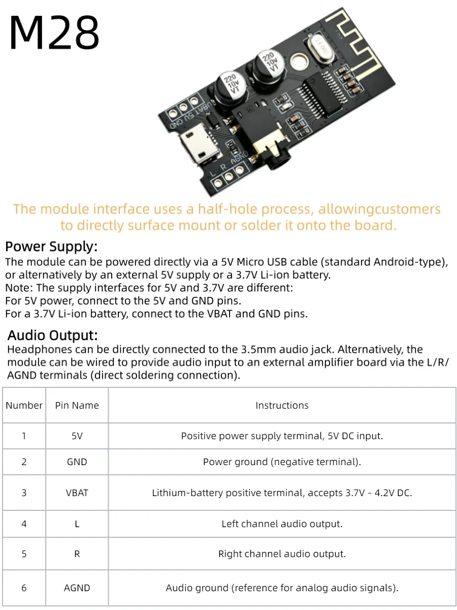 MH-MX8/M18/M28/M38 Drahtloses Bluetooth-Audiomodul 4.2, Stereo Verlustfreie High-Fidelity Hi-Fi, für DIY-Modifikationen – Detail 6